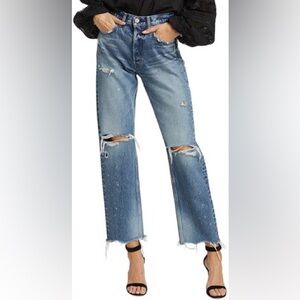 Moussy High Rise Blue Distressed Jeans